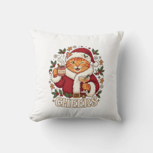 Coussin Tchin Tchin Noël Chat Orange Chapeau de Père Noël