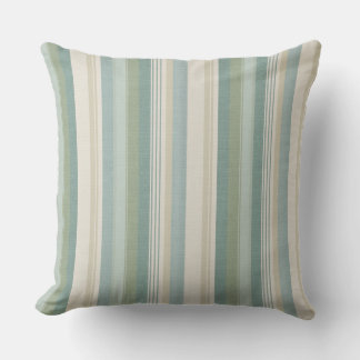 Coussin Teal Blue Sage Green Tan Cream Rayures Classiques