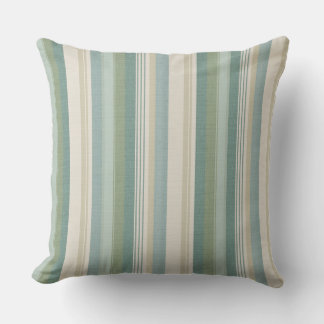 Coussin Teal Blue Sage Green Tan Cream Rayures Classiques