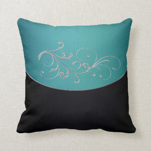 Coussin Teal élégant et carreau noir