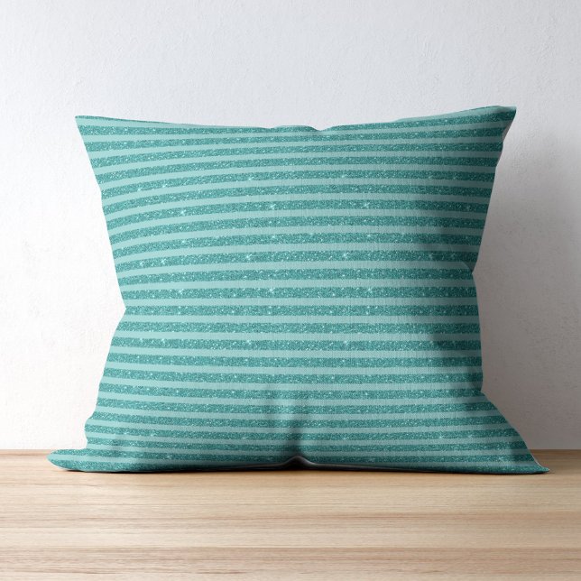 Coussin Teal Green Glitter Style Horizontal Stripes (Créateur téléchargé)