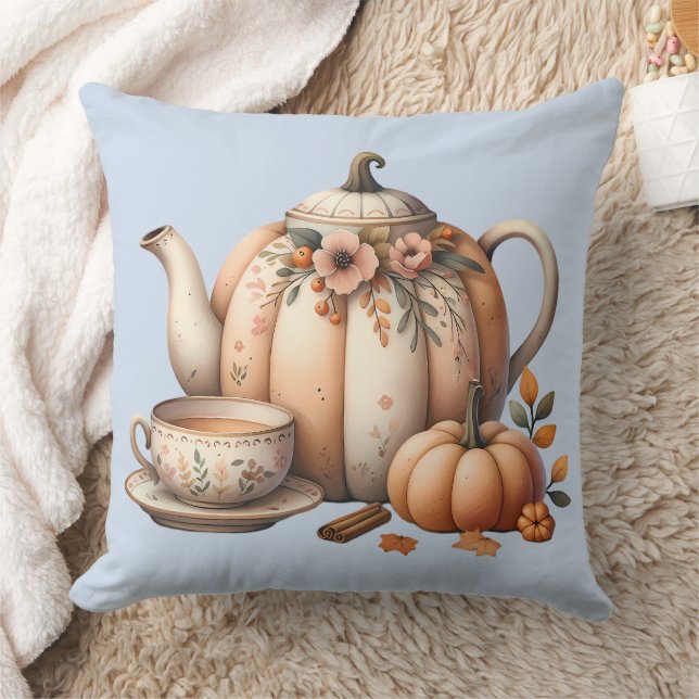Coussin Teapot citrouille avec fleurs d'automne (Couverture)
