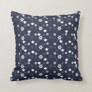 Coussin Teapots et fleurs