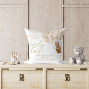 Coussin Teddy Bear Gold Ballons Bébé statistiques de naiss