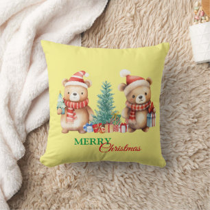 Coussin Teddy Bear Père Noël Red Green Joyeux Noël Party
