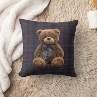 Coussin Teddy Bear Tartan Monogram Birth Stats Newborn Boy