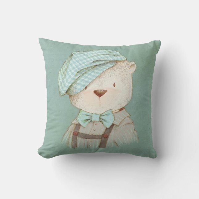 Coussin Teddy Ours Casquette Overalls mignonne Whimsy Nurs (Recto)