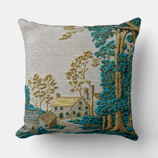 Coussin Teinte sarcelle et or de style antique rural