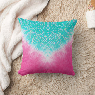 Coussin Teinture à carreaux rose et bleu avec Mandala Sway