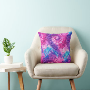 Coussin Teinture spirale rose violet et sarcelle