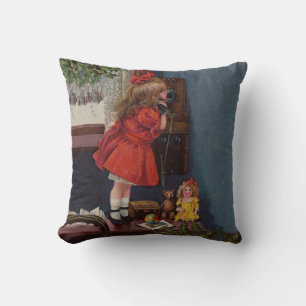 Coussin Téléphone Antique de Petite Fille de Noël