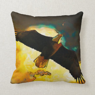 Coussin Tempête d'aigle - Flying Bald Eagle Imaginaire Art