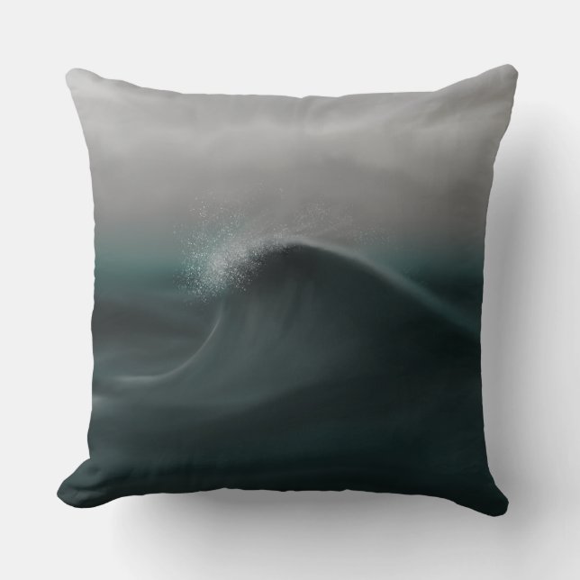 Coussin Tempête humide d'une vague verte profonde (Recto)