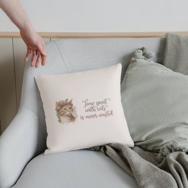 Coussin Temps passé avec chats mignon Chat Aquarelle Desig (Créateur téléchargé)