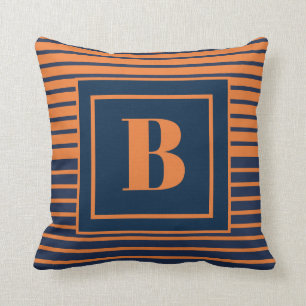 Coussin Tendance bleu marine orange rayé grand monogramme