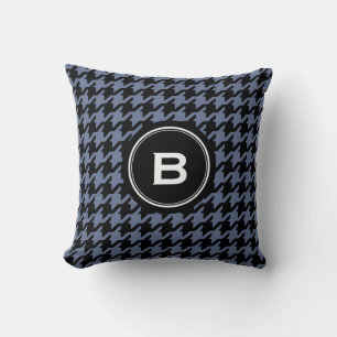 Coussin Tendance Classique bleu gris chien dent avec monog