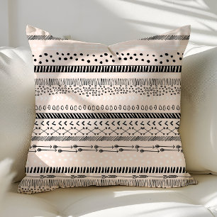 Coussin Tendance Ethnique Tribal Bohème Rose Pâle Noir Mot