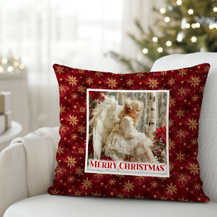 Coussin Tendre ange victorien rouge et or Noël