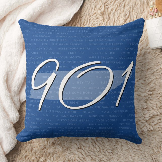 Coussin Tennessee 901 Memphis Indicatif régional Bleu Blan (Couverture)