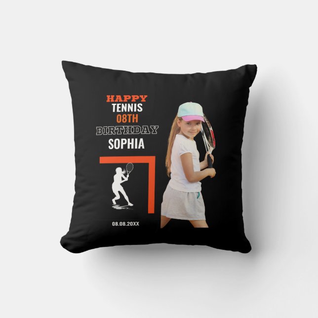 Coussin Tennis Birthday, Tennis Girl Player Backdrops (Recto)
