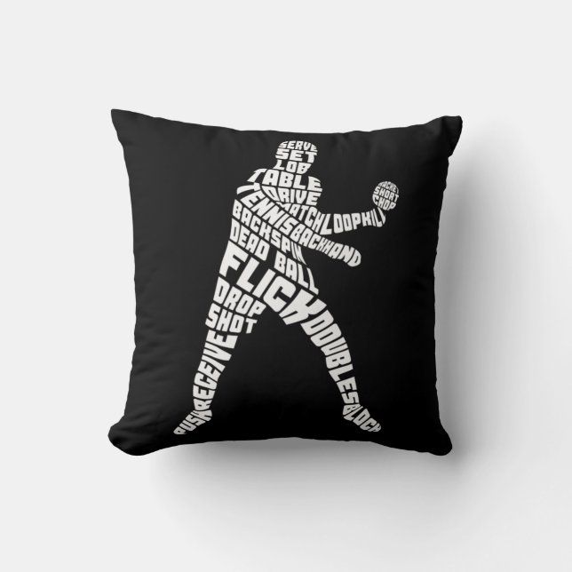 Coussin Tennis de table Typographie Ping Pong Word Art (Recto)
