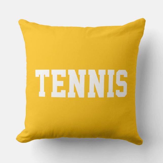 Coussin TENNIS Texte blanc athlétique sur fond jaune orang (Recto)