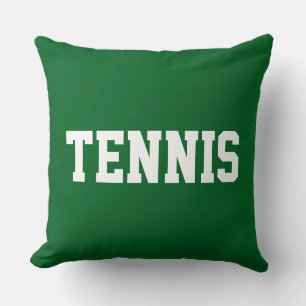 Coussin TENNIS Texte blanc athlétique sur fond vert forêt
