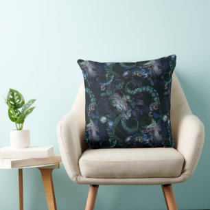 Coussin Tentacle Turquoise De Cthulhu Gothique Avec Fleurs