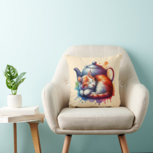 Coussin Teote de chat couché aquarelle