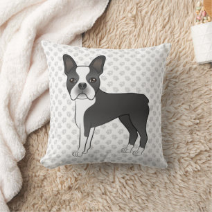 Coussin Teriers de Boston en noir et blanc, dessin animé d