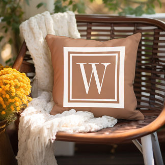 Coussin Terra Cotta et Carré classique blanc Monogramme