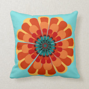 Coussin Terracotta & Fleur Turquoise