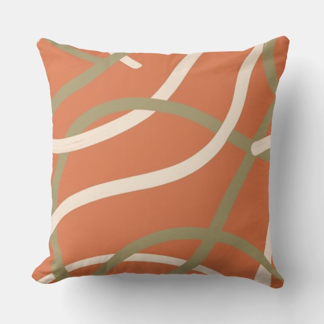 Coussin Terracotta Linework Pattern | Cream & Olive  (Recto)