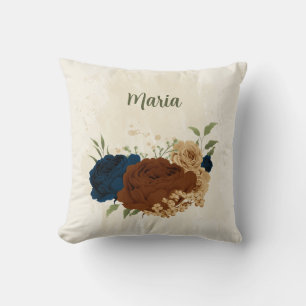 Coussin terracotta marine fleurs