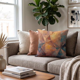 Coussin Terracotta Or Géométrique Abstrait Motif Facetté