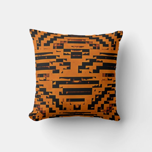 Coussin Terracotta orange brûlée et Motif moderne noir (Recto)