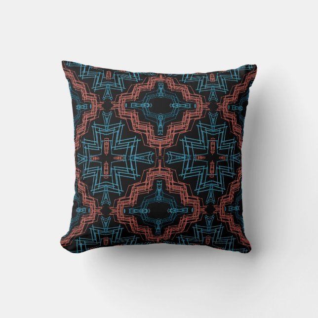 Coussin Terracotta Turquoise Black Squiggle Grandes Mosaïq (Recto)