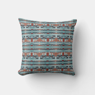 Coussin Terracotta Turquoise Bleu symétrique Petites Ligne