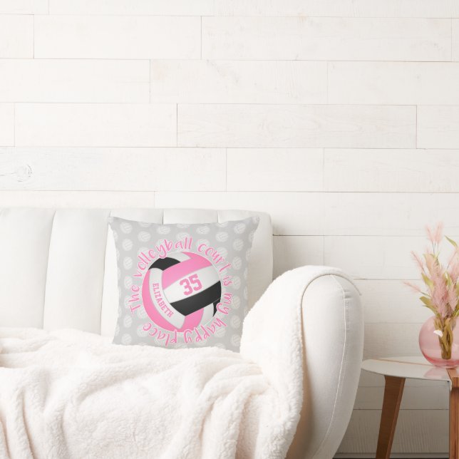 Coussin terrain de volley-ball rose noir gris est mon endr (Canapé)