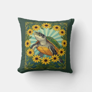 Coussin Terrapin Et Fleurs De Susan Aux Yeux Noirs Art Nou
