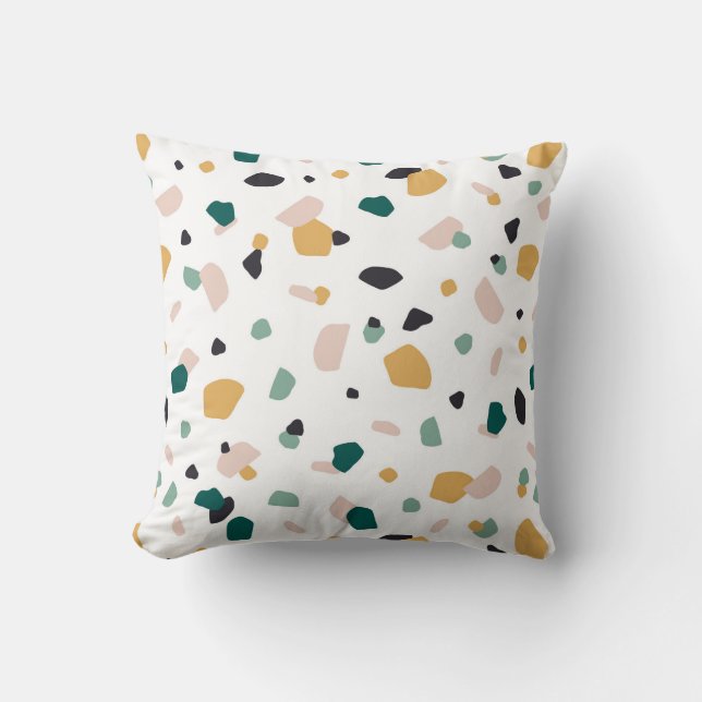 Coussin Terrazzo Green Orange Rose Motif (Recto)
