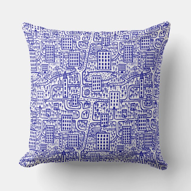 Coussin Terre des Tours - Bleu de marine sur blanc (Recto)