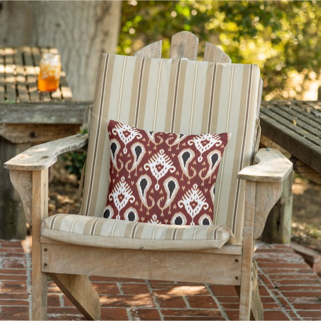 Coussin Terre Noire Rouge Taupe Brown Ikat Art Tribal (Chaise)