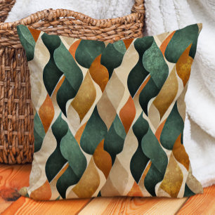 Coussin Terres Tonales Abstraites Vert Orange Brûlé Marron