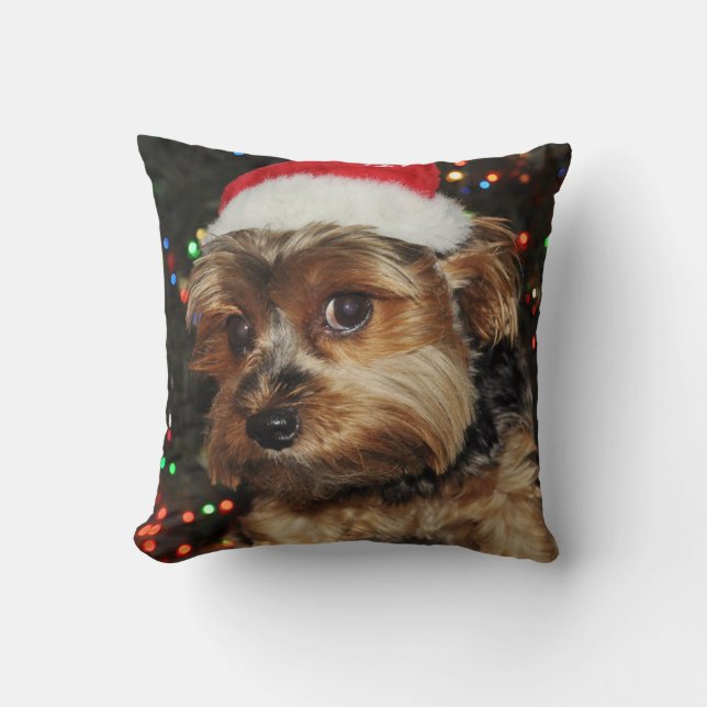 Coussin Terrier du Petit Yorkshire avec Santa Hat (Recto)