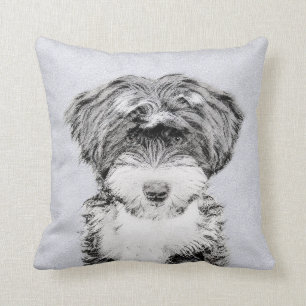 Coussin Terrier tibétain peignant - art original mignon d