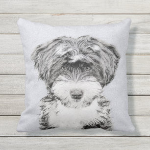 Coussin Terrier tibétain peignant - art original mignon de