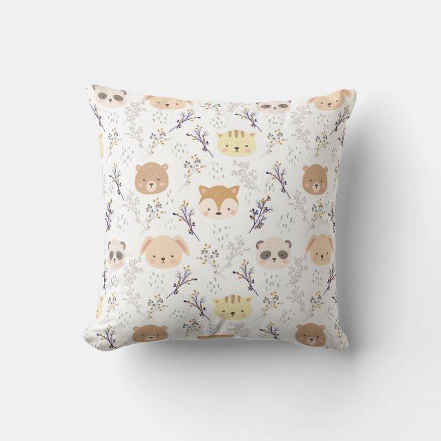 Coussin Tête D'Animal Adorable Et Motif Floral (Recto)