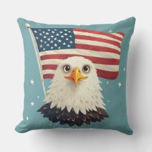 Tête de aigle de dessin animé mignon avec drapeau