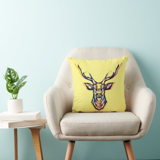 Coussin Tête de cerf en aquarelle (Chaise)
